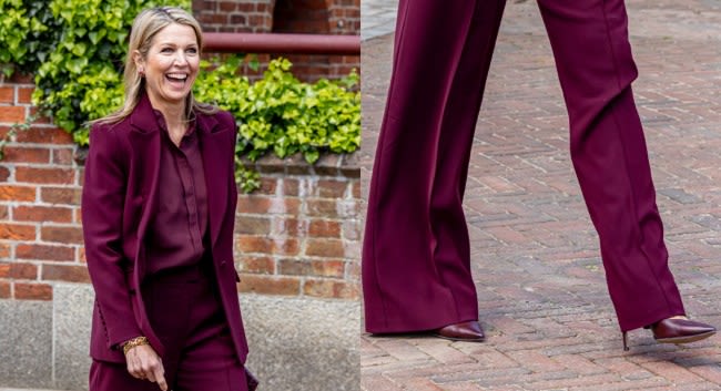 Queen Maxima Goes Burgundy in Pointy Pumps During Visit to Schoenenkwartier Museum