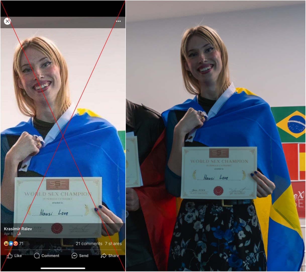 Photo of Swedish woman falsely shared as 'Ukrainian winner of World Sex Championship'