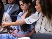 US Olympic gymnasts (L-R) Simone Biles, McKayla Maroney, Aly Raisman and Maggie Nichols, appeared at a Senate ...