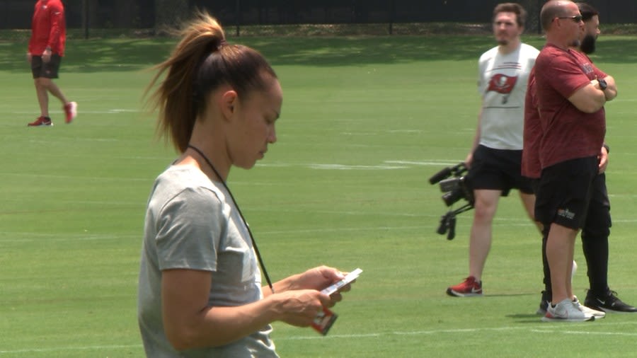 Woman football performance coach learns from coaching staff at Bucs’ National Coaching Academy