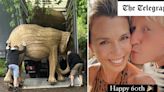 Boris Johnson receives wooden elephants from Carrie for his 60th birthday