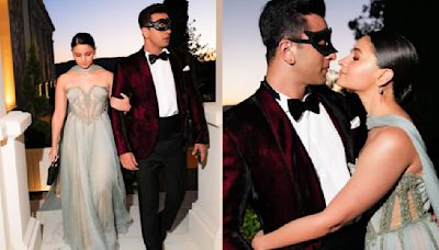 Alia Bhatt in gray dress and Ranbir Kapoor in wine colored tuxedo doubles the fashion quo
