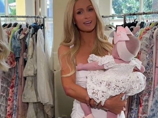 Paris Hilton jokes that her 5-month-old daughter could use a spray tan during their photo shoot