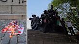 Statue vandalized, US flag burned in Pro-Palestinian protest on Upper East Side