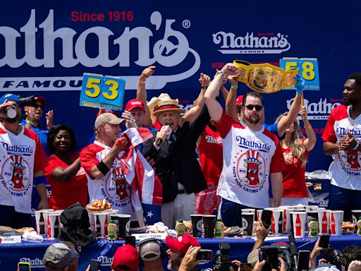 Patrick Bertoletti eats 58 hot dogs to win Nathan’s Coney Island contest in Joey Chestnut’s absence