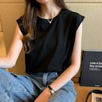Abao素色圓領短袖 外穿無袖T恤 女 夏季 寬鬆打底衫 顯瘦 休閒背心 上衣 韓國女裝