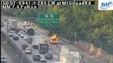 Emergency roadwork shuts down lanes of I-285 SB, multiple vehicles with tire damage