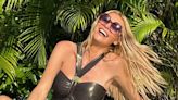 Strictly's Tess Daly looks statuesque in strapless bikini and thigh-split mesh dress