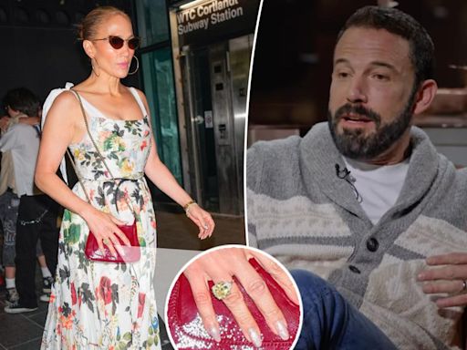 Jennifer Lopez wears Ben Affleck engagement ring on her right hand after he purchased new LA mansion