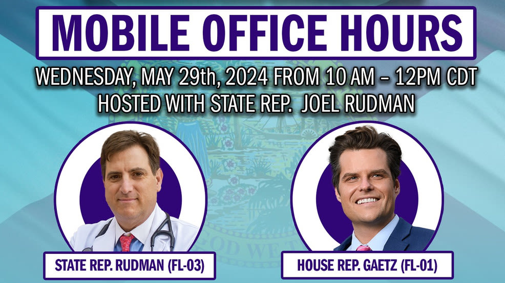 Gaetz, Rudman to host mobile office hours on Wednesday