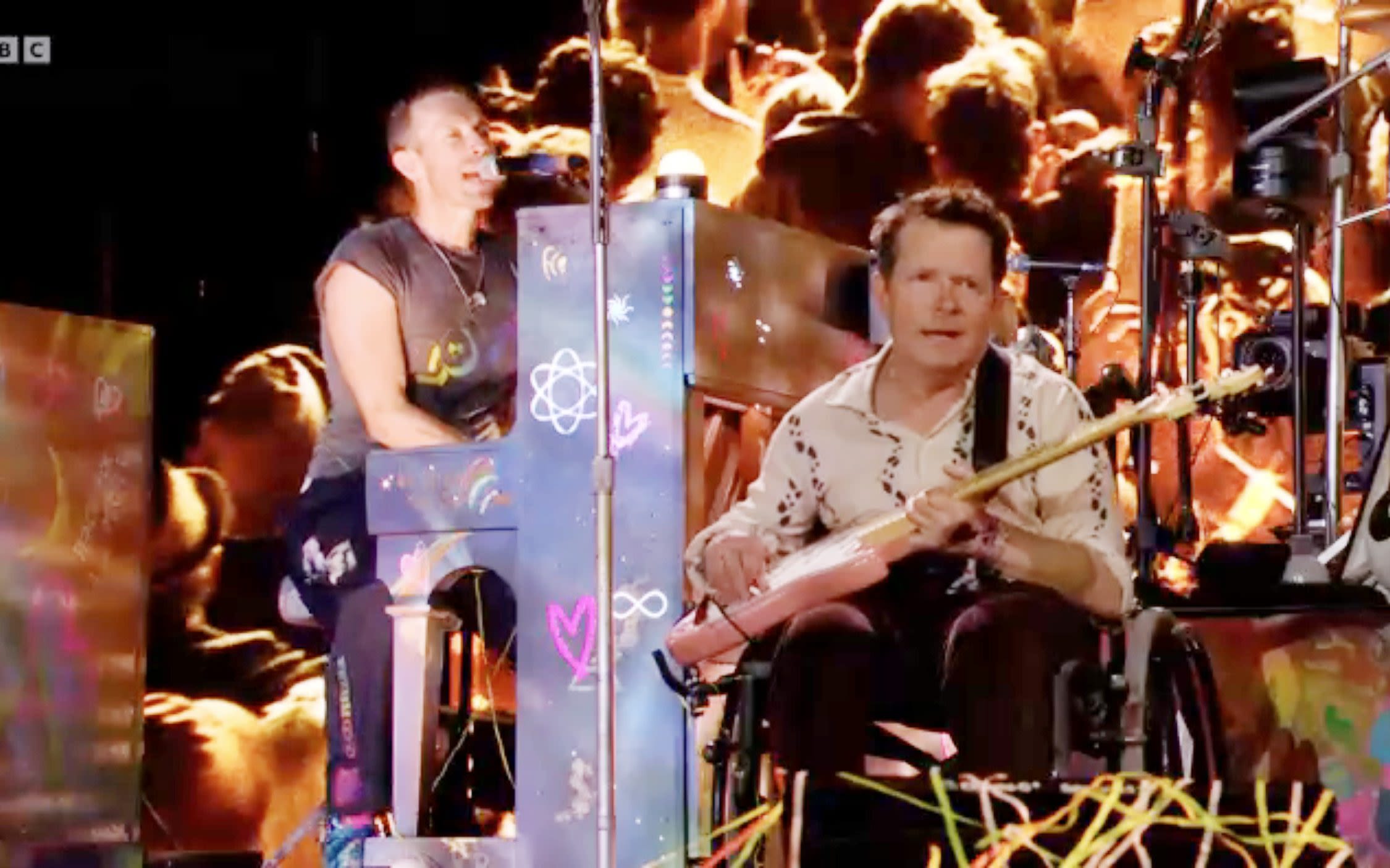 Michael J Fox joins Coldplay on stage at Glastonbury