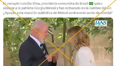 Un video recortado omite el abrazo entre el brasileño Lula y la italiana Meloni en el G7