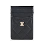 CHANEL 經典雙C LOGO菱格紋小牛皮萬用卡夾(黑色)