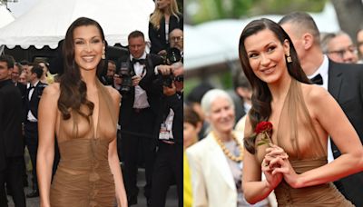 ...Sheer Dressing Trends in Saint Laurent Brown Midi Look for ‘The Apprentice’ Cannes Film Festival 2024 Red Carpet Premiere