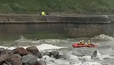 Man rescued from rough sea after jumping in to save dog