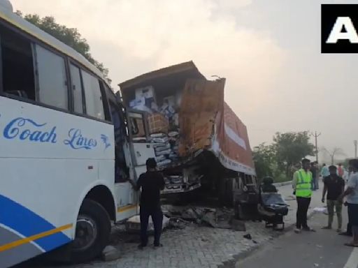 WATCH Video | Uttar Pradesh Bus-Truck Collision: 2 Dead, 16 Injured In Hathras