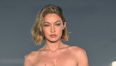 Gigi Hadid Wore DHL Packing Tape As a Dress During the Vetements Spring-Summer 2025 Paris Fashion Week Show — See Photos