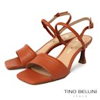 Tino Bellini 巴西進口時髦方頭一字帶繞踝高跟涼鞋-棕