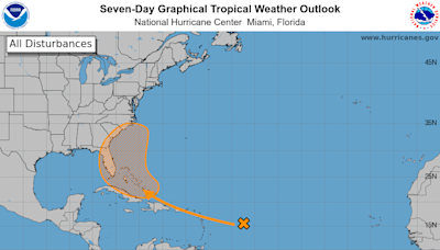 National Hurricane Center tracking system with 60% chance of developing. See Florida impact