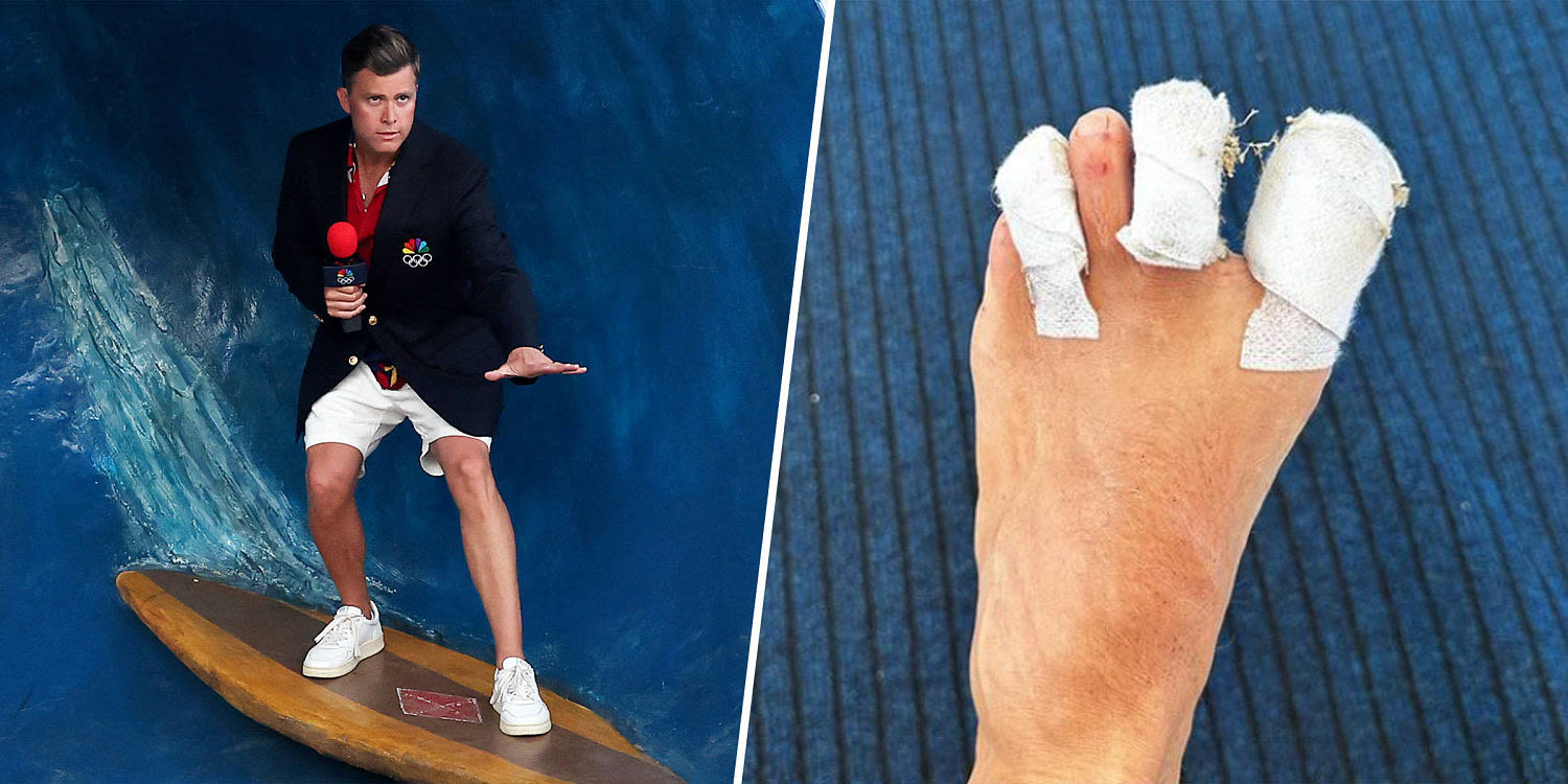 Foot update! Colin Jost shares how his 3 toes are doing after surfing accident in Tahiti