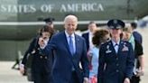 US President Joe Biden is seen at Joint Base Andrews in Maryland on May 8, 2024