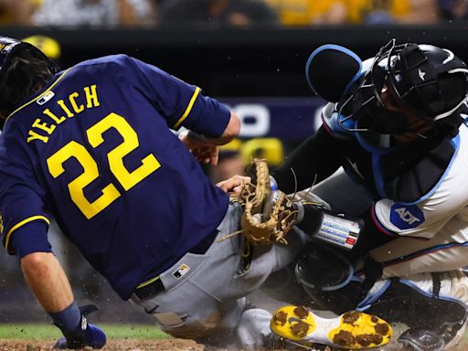 Christian Yelich Jokes About Stealing Home Again After Getting Hit in the Head