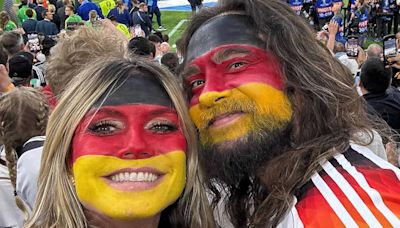 Heidi Klum shows Germany team spirit in face paint at Scotland game