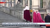 King Charles and Camilla arrive at St Paul's Cathedral after Prince Harry snub