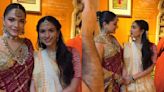 Bride-to-be Radhika Merchant’s ivory and gold saree for Graha Shanti Puja is an ethnic ensemble that will never go out of style