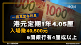 港元定期一百萬定存利息｜5間銀行有4厘或以上：1年4.05厘