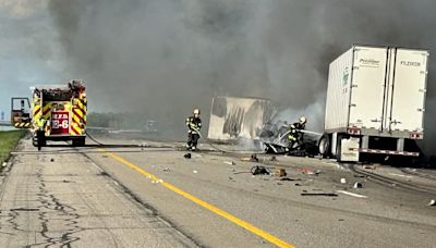 I-71 North closed due to fiery semi-truck crash in Montville