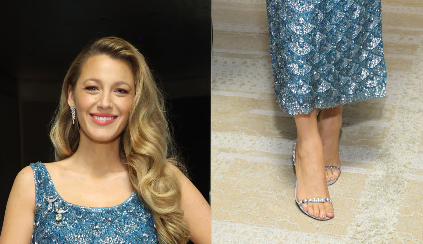 Blake Lively Glistens In Crystal-Embellished Gucci Sandals at Tiffany & Co. x Pharrell Launch Event