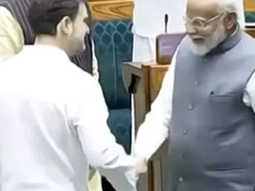 Narendra Modi & Rahul Gandhi share a warm moment at the Lok Sabha well as Birla is named Speaker