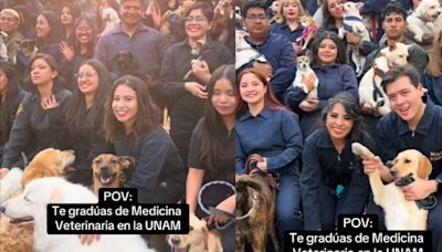 Estudiantes de Veterinaria de la UNAM se toman foto de graduación con sus perritos