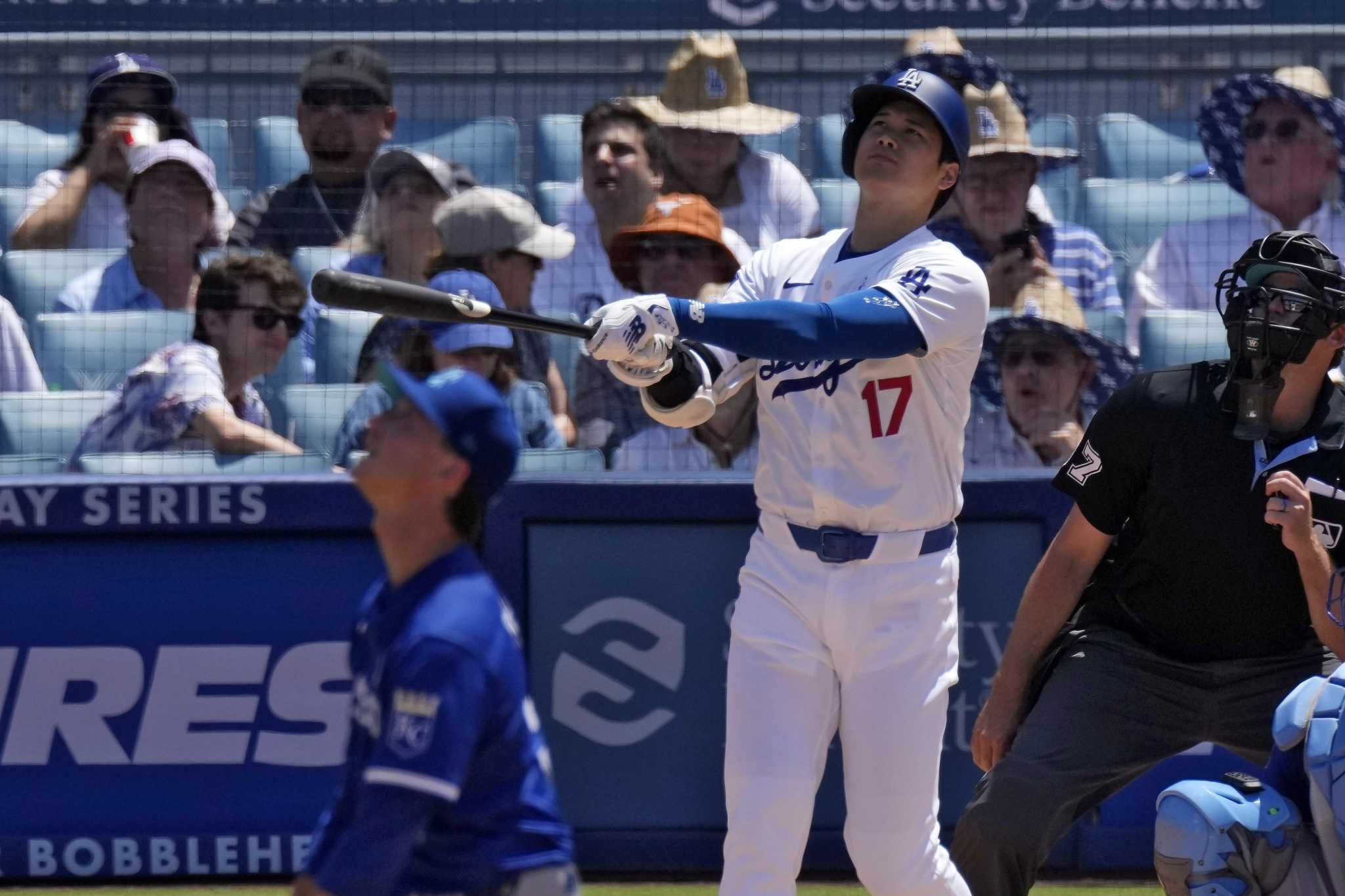 Ohtani has second 2-homer game of season as Dodgers blank Royals 3-0. Betts' hand broken in the 7th