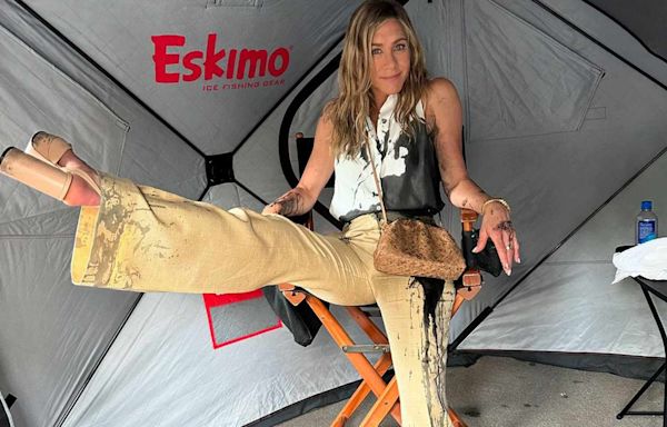 Jennifer Aniston Smiles After Being Covered in Oil in Behind-the-Scenes Photo from 'The Morning Show' Set