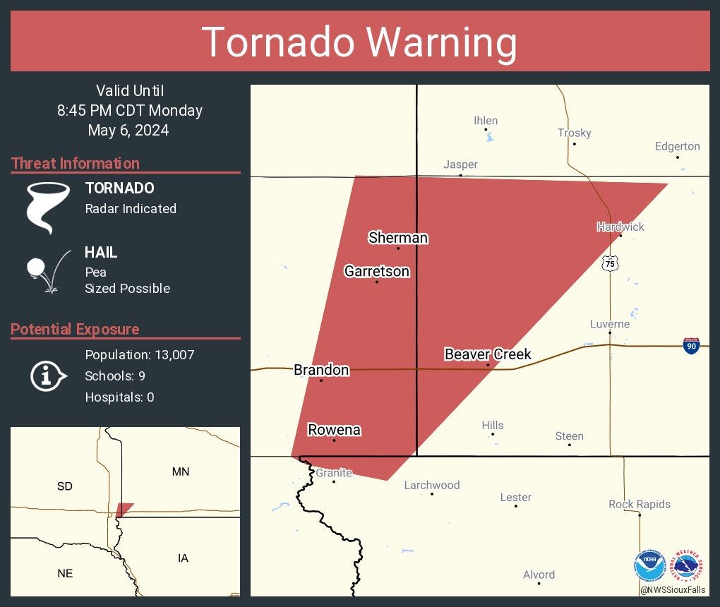 Tornado warnings near Sioux Falls area have expired