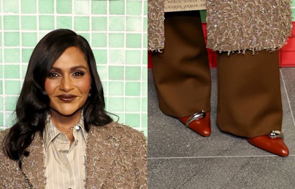 Mindy Kaling Twins With Ella Emhoff Wearing Red Pointy Pumps for Tory Burch Spring 2025 Show