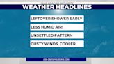 Lingering showers, but turning breezy, cooler and less humid Thursday
