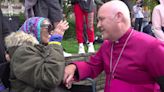 Archbishop of York greets people queuing to see Queen lying-in-state