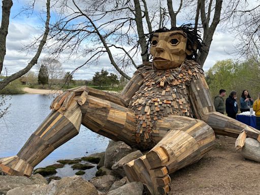 Giant troll sculptures built from recycled materials unveiled in Charlestown