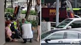 Aunty hurt in accident with Mercedes and taxi in Chinatown, tourists on passing bus get to look