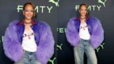 Rihanna Combines Purple Faux Fur With Chanel Leather Jacket for Fenty x Puma Sneaker Launch Party