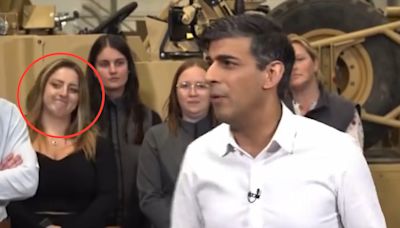 People are sharing this video of woman pulling funny faces behind Rishi Sunak