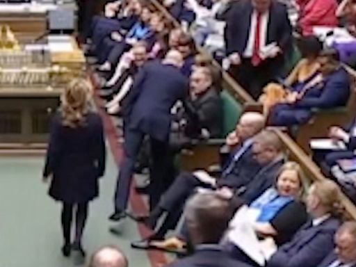 Moment Tory MP Natalie Elphicke walks across Commons floor to join Labour minutes before PMQs