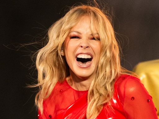 Kylie Minogue wows in a red vinyl jumpsuit at BST Hyde Park