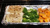 Baked Pecan Crusted Halibut with Broccoli and Sweet Potatoes