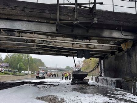 Traffic snarled as workers begin removing bridge over I-95 following truck fire in Connecticut - The Boston Globe