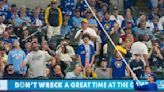 Vladimir Guerrero Jr.'s bat gets stuck in protective netting for 2 innings