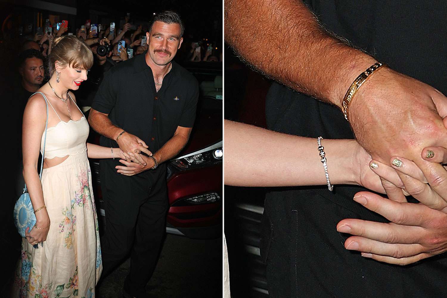 Taylor Swift’s ‘TNT’ Bracelet from Travis Kelce Was on Full Display as They Attended Friends’ N.Y.C. Wedding